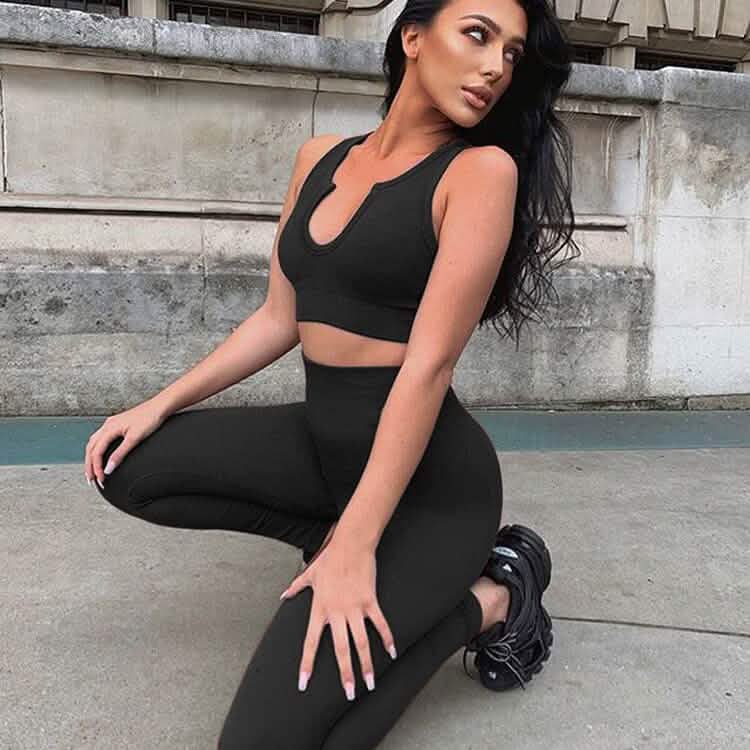 2-Piece Set: Ribbed Seamless Crop Tank High Waist Yoga Leggings