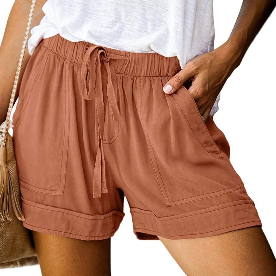 Elapsy Womens Casual Drawstring Elastic Waist Summer Shorts with Pockets