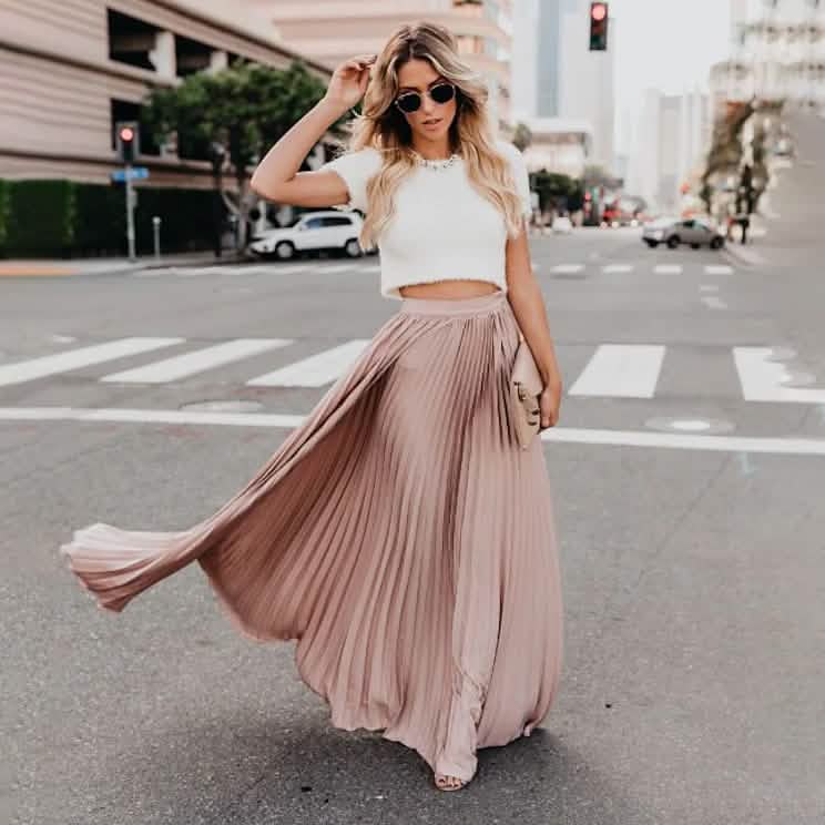 Women's Fashion Long Summer Swing Pleated Skirt