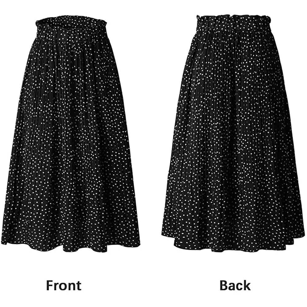 Womens High Waist Polka Dot Pleated Skirt